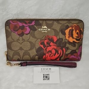Coach "Jumbo Floral Print" Long Zip Around Wallet – Signature Canvas w/ Wristlet